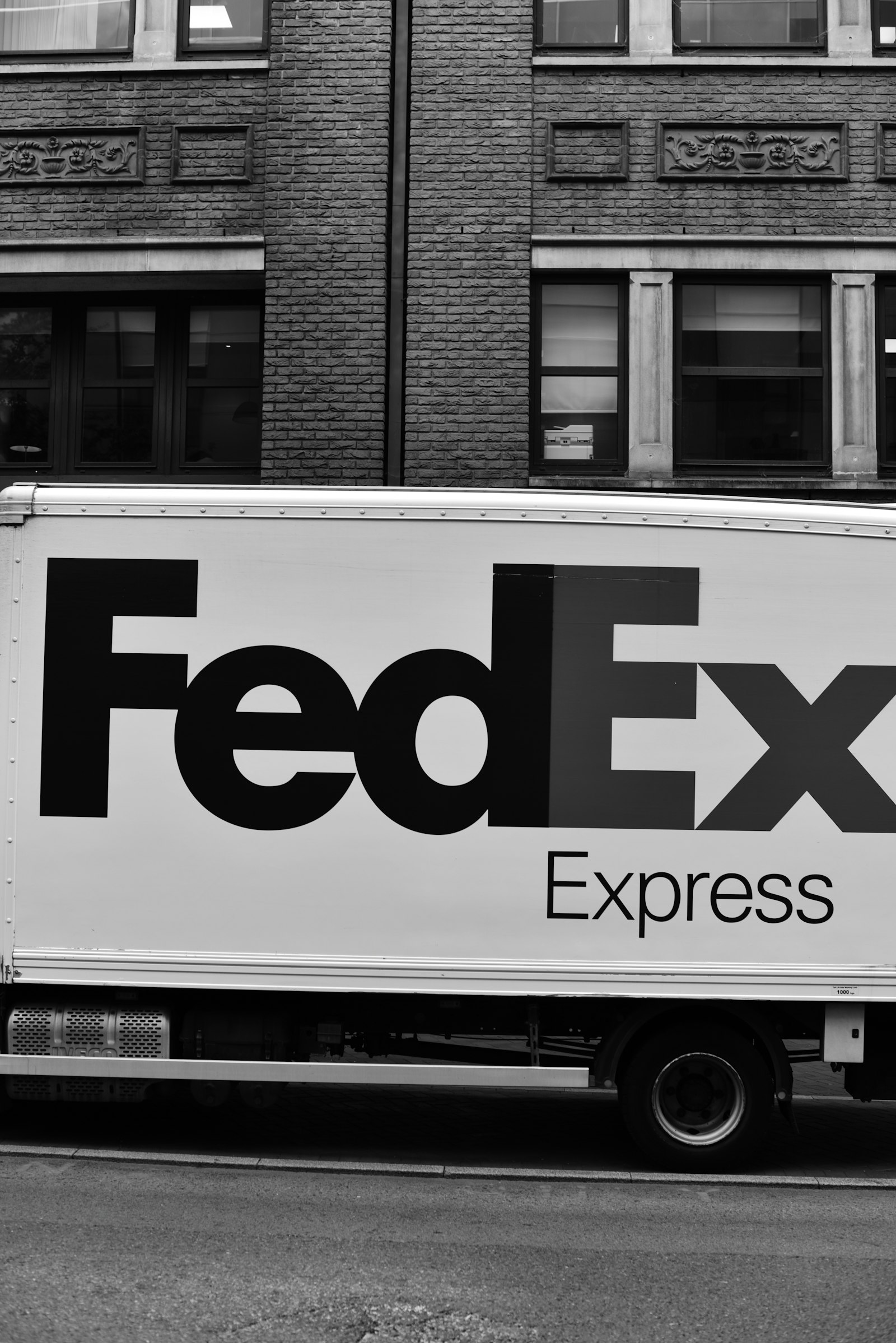 FedEx Express delivery truck parked on an urban street in Reading, United Kingdom