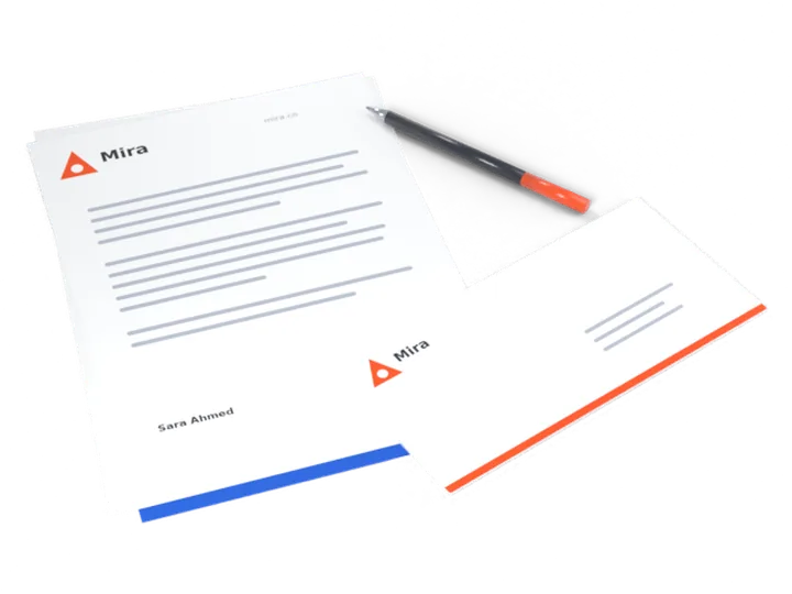 Letterhead and envelope design for a sample brand identity