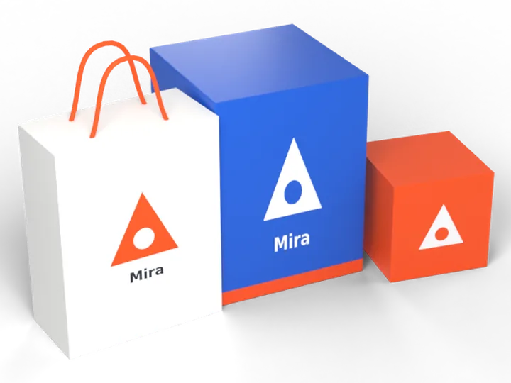 Packaging design for a sample brand: shopping bag and product boxes
